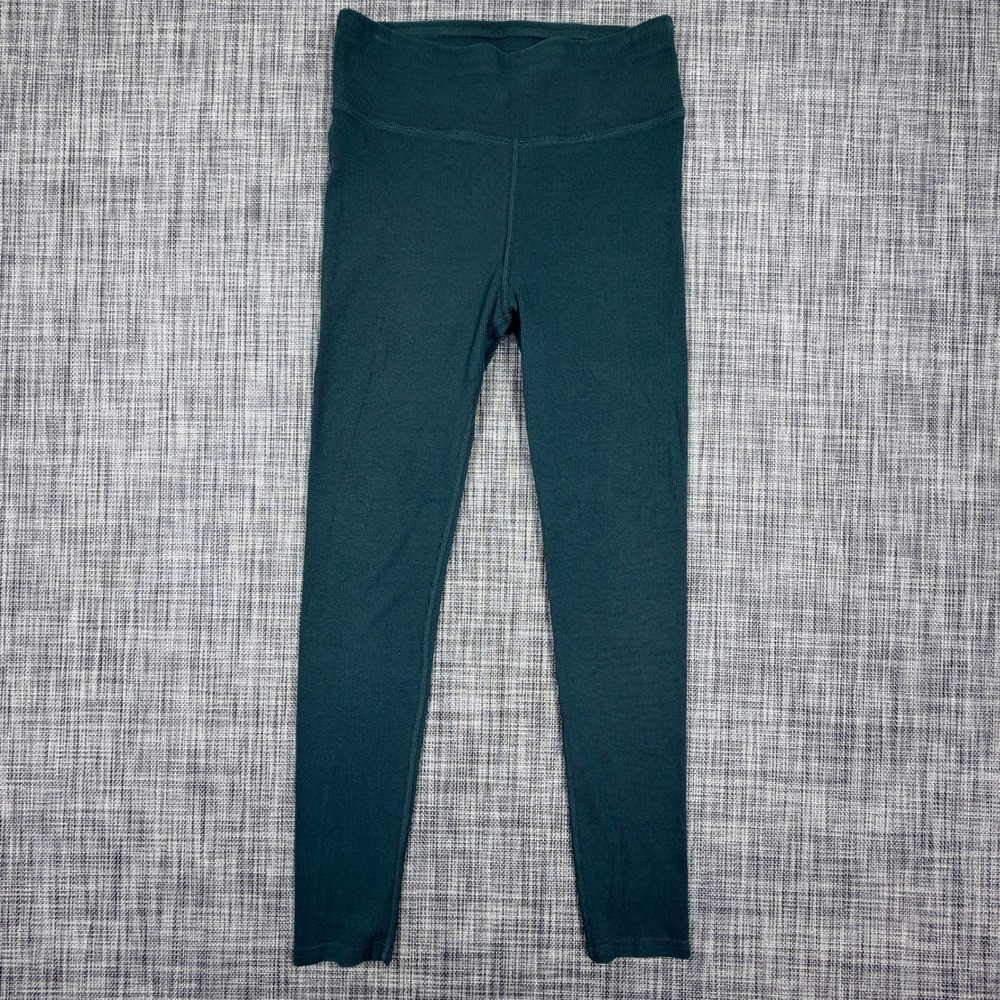 Pact Womens Leggings M Dark Green Ribbed Organic Cotton Blend High Rise Stretch